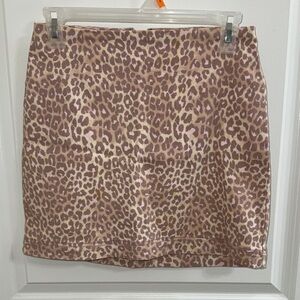 Leopard Print Denim Mini Skirt